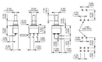 Apem SP45W000000 кнопка, PCB, momentary, 2 pole, ON-MOM, horizontal mounting
