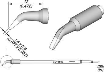 JBC C245863 паяльне жало, chisel bent, 1,8 x 0,8 mm, L