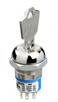 Apem LK57NB126-N3 селекторний перемикач з ключем, 1 pole, 3 positions, 4 A 125 VAC/ 28 VDC, Momentary, 45° indexing