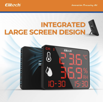 Elitech DR 230 реєстратор температури та вологості, 2ch, -40 до +85 °C, 0 до 100%RH, Multi-Use, Bluetooth, USB-C, LCD з сиреною