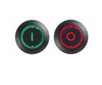 Apem FDAP1F1282F15 кнопка Ø 24 mm, Latching OFF - ON, illuminated, 4 A, 12 VDC, I (green) / O (red) symbols, IP69K