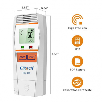 Elitech Tlog 100 реєстратор температури, -30 до +70 °C, Multi-Use, PDF, USB, LCD, IP65
