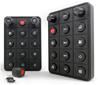 Apem PKI серія модульних клавіатур, 12-24 VDC, 1-15 keys, 1-3 rows, insert 15/24mm, RGB LED, CANbus, J1939, IP67/IP69K