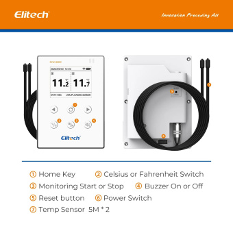 Elitech RCW-800 WiFi TDE двоканальний реєстратор температури, -40 до +80 °C, Multi-Use, Wi-Fi, LCD, IP64