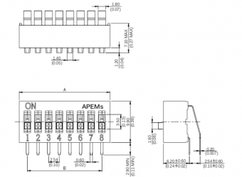 Apem NDA-03-V DIP перемикач, -20 °C to +70 °C, 100 mA 50 VDC, 3 way, RoHS compliance