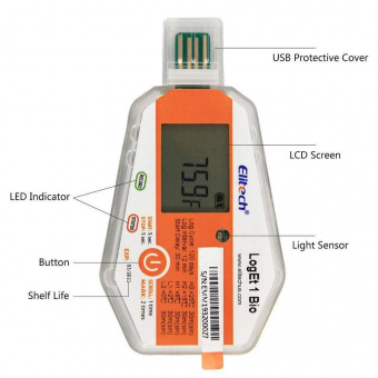 Elitech LogEt 1 Bio реєстратор температури, -30 до +70 °C, Single-Use, PDF, USB, LCD, IP67
