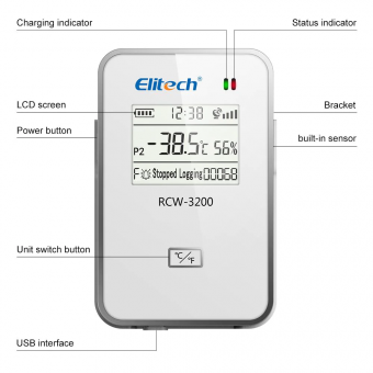 Elitech RCW-3200 TH реєстратор температури та вологості LoraWAN, -20 до +50 °C, Multi-Use, LCD, IP65