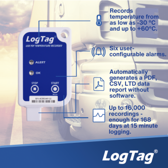 LogTag USRIC-16 реєстратор температури, -30 до +60 °C, USB, Single-Use, IP64