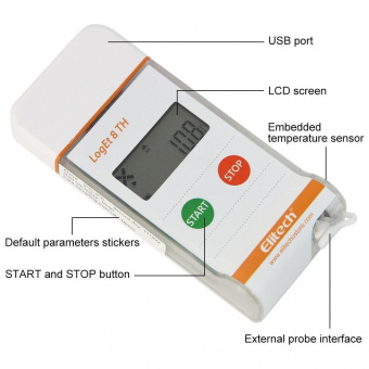 Elitech LogEt 8 TH реєстратор температури та вологості, -30 до +70 °C, Multi-Use, PDF, USB, LCD, IP65