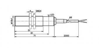 Sensit PSI 186 369 індуктивний датчик наближення, 5mm, NO, 2-wire, M18, 20 Hz, 20 - 250 VAC, IP 68, 2m