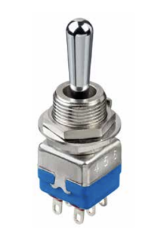 Apem 12149A-12 тумблер, 2 pole, ON-OFF-ON, 4A 30 VDC,  Ø 11.9 mm, Short lever