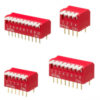 Apem серія DIP перемикачів NDP SERIES, -20 °C to +70 °C, 100 mA 50 VDC, 2 to 12 Way, tape seal, RoHS compliance