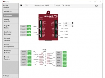 LabJack T4 модуль сбора данных, 8 Digital I/O, 2 Analog Outputs, 8 Flexible I/O, 12 Bit ADC, SPI, I2C, USB, Ethernet