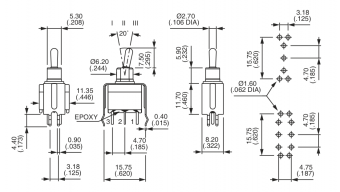 Apem SY236A-7 тумблер, 1 pole, 4 A 30 VDC, ON-ON, washable, Bracket mounting