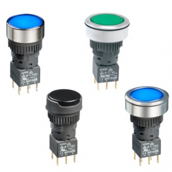 Apem серія промислових перемикачів та індикаторів A03 Series, 1- 4 pole, 6 A 250 VAC, 12 VDC, Illuminated, Latching and Momentary, IP65