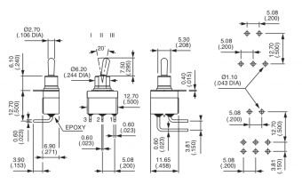 Apem SW237CD-13 тумблер, 1 pole, 0,4 VA 20 VAC/VDC, MOM-OFF-MOM, washable, long lever