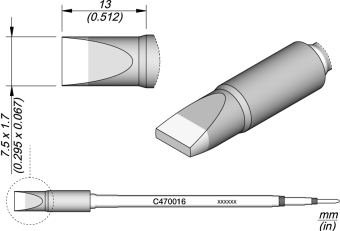 JBC C470016 паяльне жало, chisel, 7,5 x 1,7 mm
