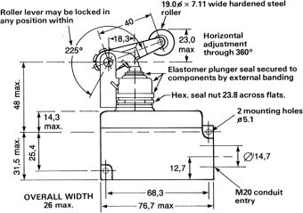 Honeywell BZE7-2RN2-C кінцевий вимикач, 1NC/1NO, IP65, SPDT, 15A Max