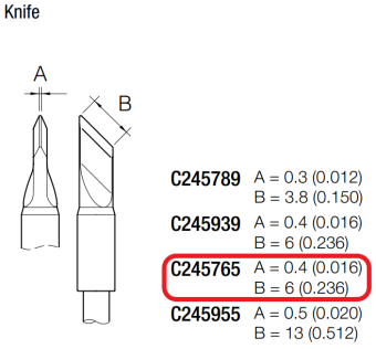 JBC C245765 паяльне жало, knife, 6 x 0,4 mm, S1