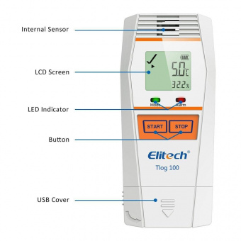 Elitech Tlog 100 реєстратор температури, -30 до +70 °C, Multi-Use, PDF, USB, LCD, IP65