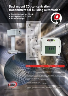 Comet T5145 датчик рівня CO2, 1ch, 0 to 2000 ppm, 4-20 mA, LCD, Duct mount