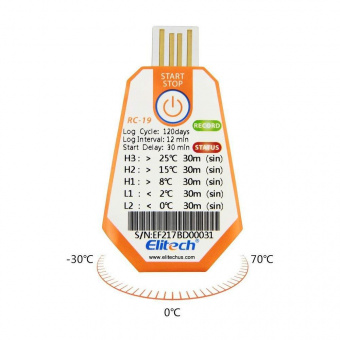 Elitech RC-19 реєстратор температури, -30 до +70 °C, Single-use, USB, PDF, IP67