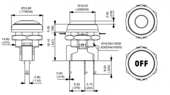Apem IRR7Z252 кнопка, Ø 16 mm, Momentary (NC + NO), microswitch technology, yellow actuator, 5 A 250 VAC, IP67
