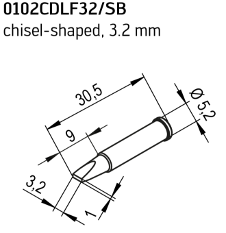 Kurtz Ersa 0102CDLF32/SB паяльне жало, chisel-shaped, 3,2 mm