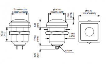 Apem IRC1S422 кнопка, Ø 16 mm, Latching (OFF-ON), black actuator, 100 mA 24 VDC, IP67
