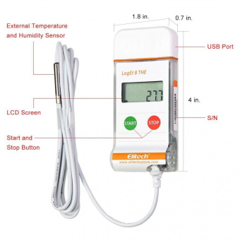 Elitech LogEt 8 THE реєстратор температури та вологості, -40 до +85 °C, Multi-Use, PDF, USB, LCD, IP65