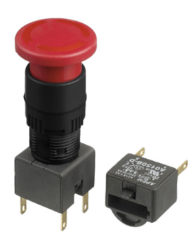 Apem A01ES-DM+A0154B-D+A01YL1 кнопка аварійного відключення з контактним блоком та етикеткою, mushroom head Ø24 mm, 2NC, 250VAC