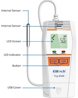 Elitech Tlog B100EL реєстратор температури, -196 до +150 °C, Multi-Use, PDF, USB, LCD, IP65