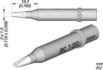 JBC 0300509 паяльне жало T-20D, chisel, 3 x 1.5 mm