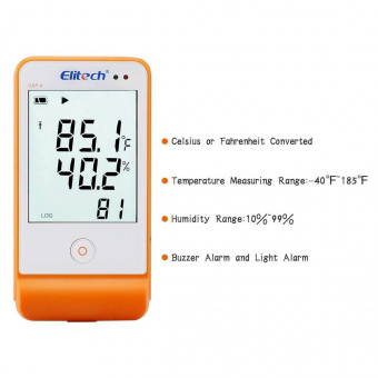 Elitech GSP-6 реєстратор температури та вологості, 2ch, -40 до +85 °C, Multi-Use, PDF, USB, LCD