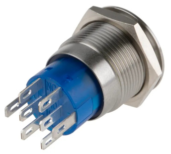 RS PRO MPB19-A0F21E-112-JQ кнопковий перемикач з підсвічуванням, Panel Mount, 19.2mm Cutout, DPDT, White LED, 250V, IP67