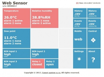 Comet H3531P регулятор температури та вологості, Ethernet, 1ch, -30 to +105 °C, 0 to 100% RH, up to 25 bars, 2 relay output, 3 binary input, LCD, 1m cable
