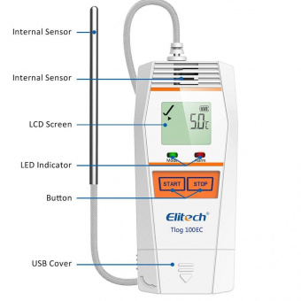 Elitech Tlog 100EC реєстратор температури, -85 до +150 °C, Multi-Use, PDF, USB, LCD, IP65