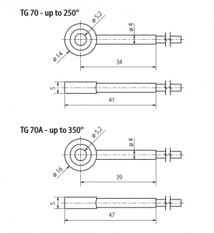 Sensit TG 70A контактний, сферичний датчик температури з внутрішнім отвором, сталь, Pt, Ni, NTC, -50 до +350 °C, 1м