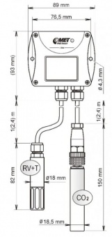 Comet T6541 датчик температури, вологості та рівня CO2 з Web інтерфейсом, 2ch, -30 to +105 °C, 5 to 100 % RH, 0 to 10 000 ppm, LCD, 1m cable