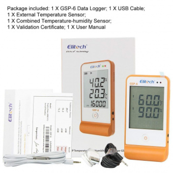 Elitech GSP-6 реєстратор температури та вологості, 2ch, -40 до +85 °C, Multi-Use, PDF, USB, LCD