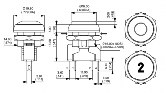 Apem IRR8Z2B2 кнопка, Ø 16 mm, Momentary (NC/NO), microswitch technology, dark blue actuator, 5 A 250 VAC, IP67