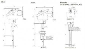 Sensit PTS 91 датчик температури з виходом 4-20 мА, Pt 1000/3850, -50 °C до +400 °C, 100 мм, IP 54