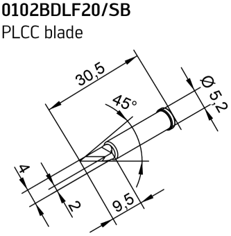 Kurtz Ersa 0102BDLF20/SB паяльне жало, PLCC blade, 2.0 mm