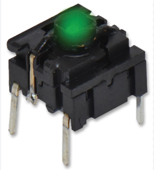 MEC 5GTH93522 кнопка на друковану плату, Green led, Momentary NO, 3.5N, 50 mA 24 VDC, Through-hole,10 x 10 mm, MIL-PRF-28855H, IP67