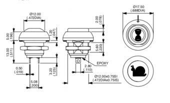 Apem ISR3SAD500 кнопка, Ø 12 mm, Momentary (NO), Threaded bushing, yellow actuator, 400 mA 32 VAC - 100 mA 48 VDC, IP67