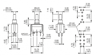 Apem SP45Y000000 кнопка, PCB, momentary, 2 pole, ON-MOM, bracket mounting