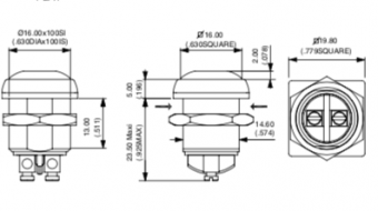 Apem IRC3V292 кнопка, Ø 16 mm, Momentary (NO), orange actuator, 4 A 48 VDC/ 2 A 250 VAC, IP67