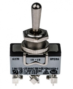 Apem 637H тумблер, 1 pole, MOM-OFF-MOM, 15A 250VAC, 10A 24VDC