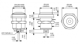 Apem IRP3S462 кнопка, Ø 16 mm, Momentary (NO), red actuator, 200 mA 48 VDC, IP67