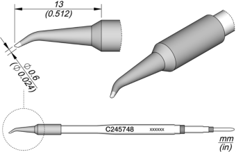 JBC C245748 паяльне жало, bevel bent, Ø 0,6 mm, S1